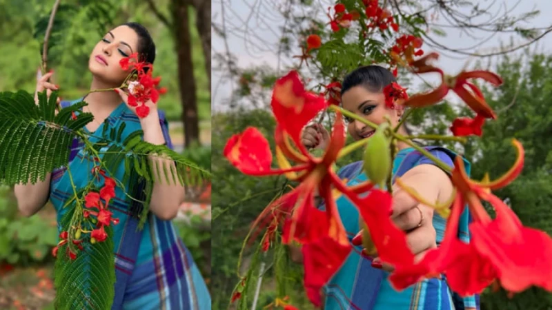 কৃষ্ণচূড়ার আগুনে পুড়ে মুগ্ধতা ছড়ালেন পরী