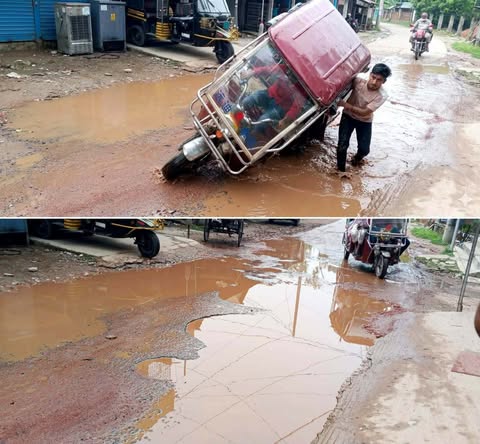 গৌরনদীর প্রধান সড়কের বেহাল দশা, চরম দুর্ভোগ