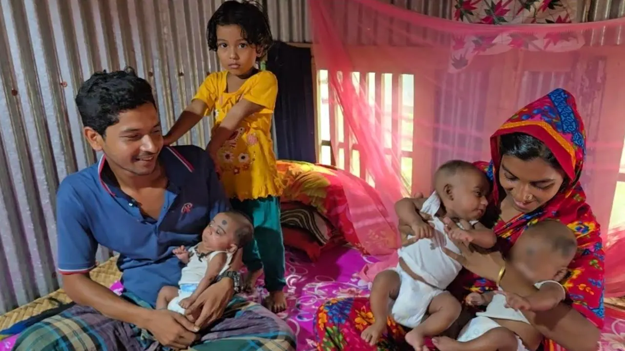 একসঙ্গে জন্মানো ৩ সন্তানের খাবার জোগাতে হিমশিম খাচ্ছেন বাবা