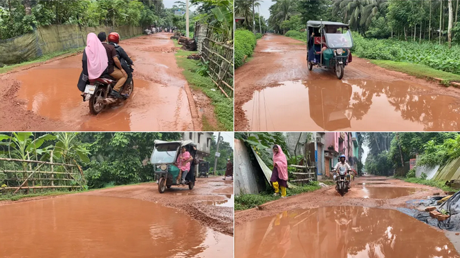 ১২ কোটি টাকার সড়ক, তবুও হেলেদুলে চলে গাড়ি