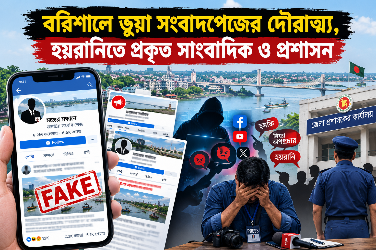 বরিশালে ভুয়া সংবাদপেজের ছড়াছড়ি, হয়রানিতে সাংবাদিক-পুলিশ-রাজনীতিক ব্যক্তিরা